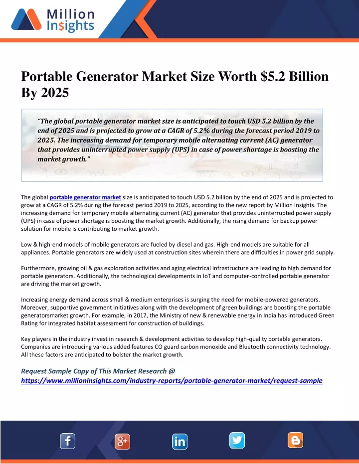 PPT Portable Generator Market Size Worth 5.2 Billion By 2025