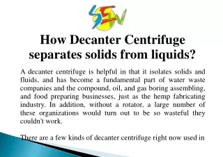How Decanter Centrifuge Separates Solids From Liquids?