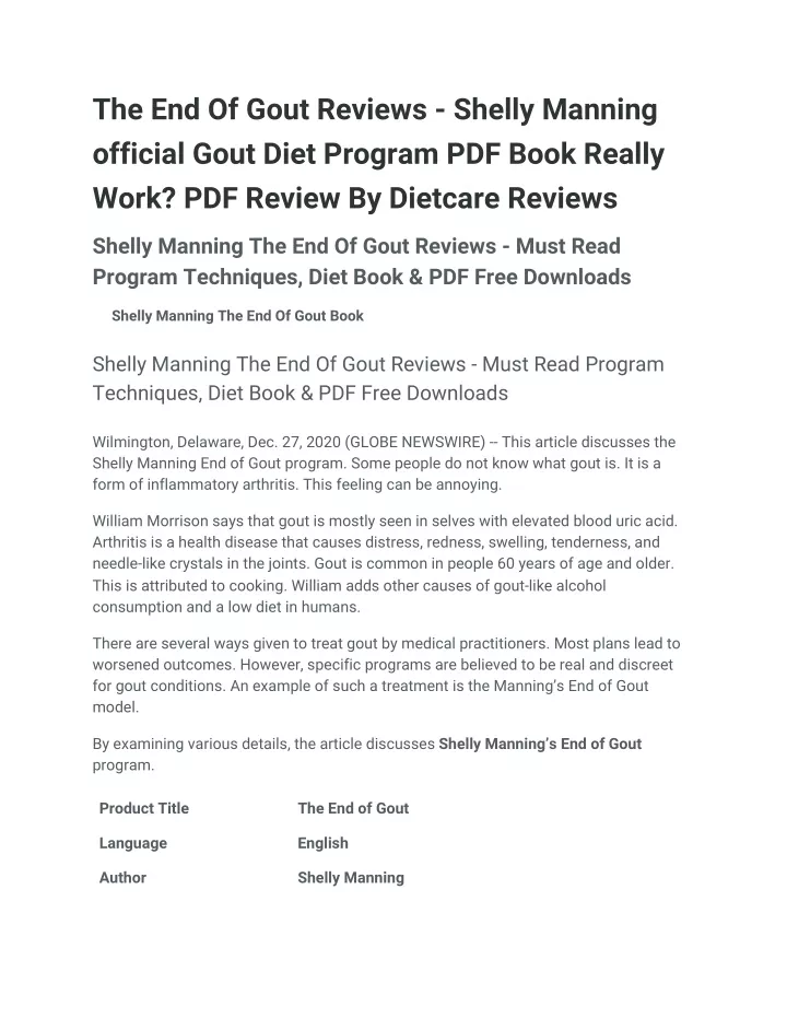 the end of gout reviews shelly manning official