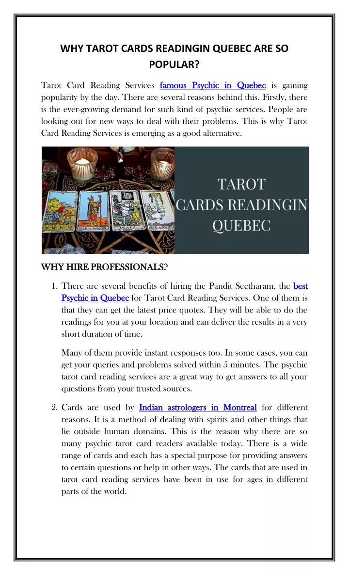 why tarot cards readingin quebec are so popular