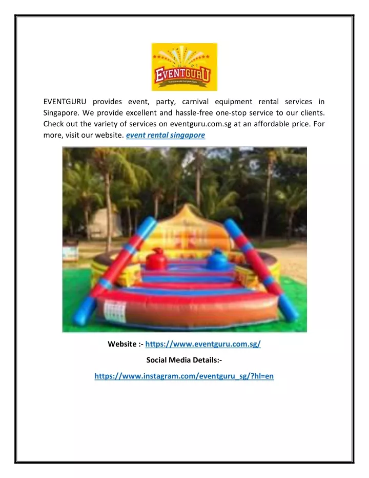 eventguru provides event party carnival equipment