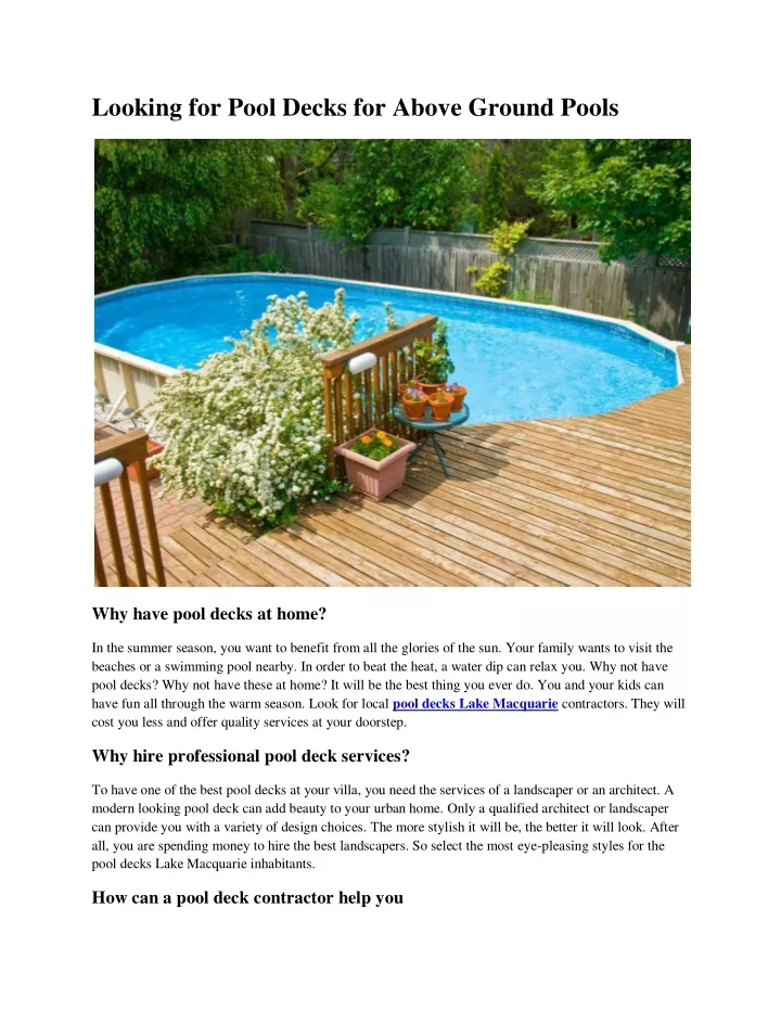 looking for pool decks for above ground pools