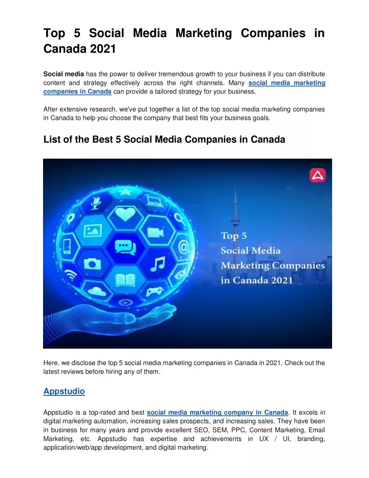 top 5 social media marketing companies in canada