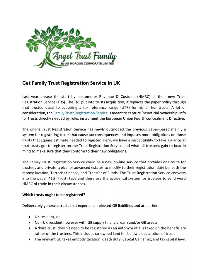 get family trust registration service in uk last