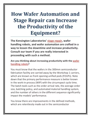 how wafer automation and stage repair