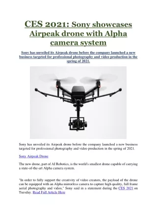 ces 2021 sony showcases airpeak drone with alpha