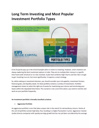 Long Term Investing and Most Popular Investment Portfolio Types