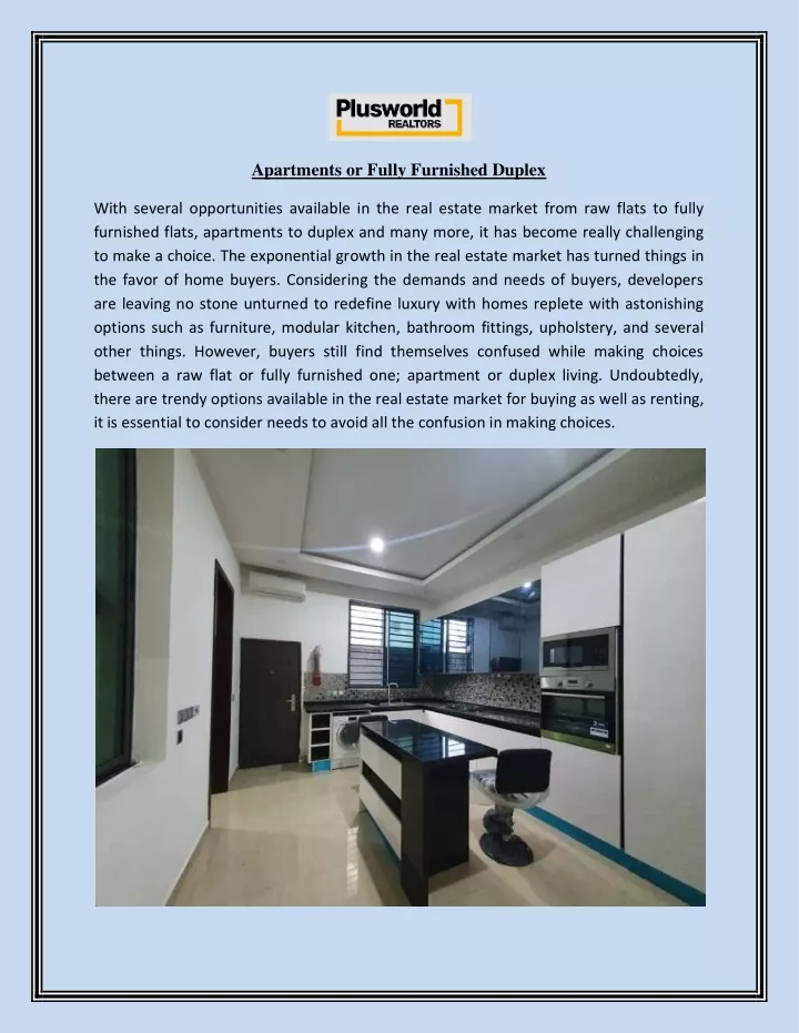 apartments or fully furnished duplex
