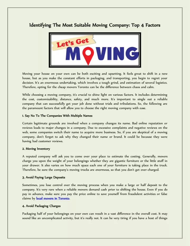 identifying the most suitable moving company