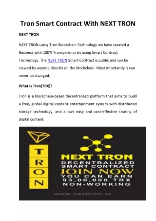 Tron Smart Contract With NEXT TRON