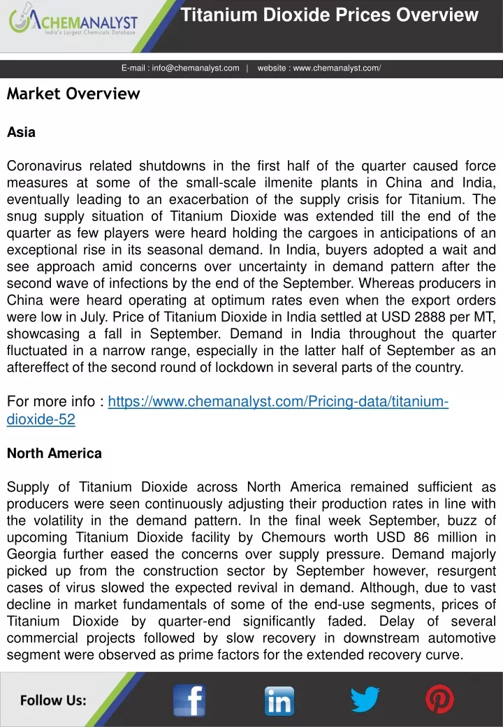 titanium dioxide prices overview