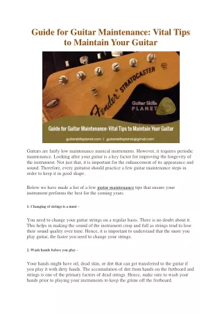 Guide for Guitar Maintenance: Vital Tips to Maintain Your Guitar