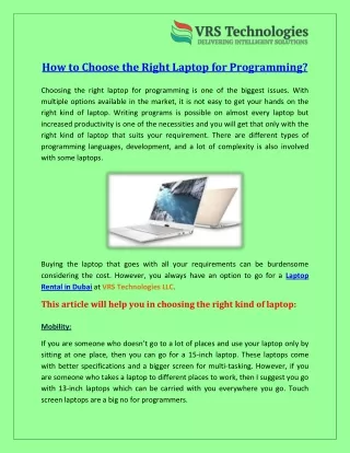 how to choose the right laptop for programming