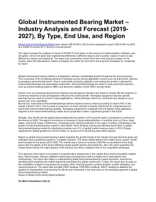 Global Instrumented Bearing Market – Industry Analysis and Forecast (2019-2027)