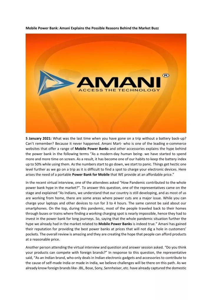 mobile power bank amani explains the possible