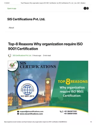Top-8 Reasons, Why organization require ISO 9001 Certification ?