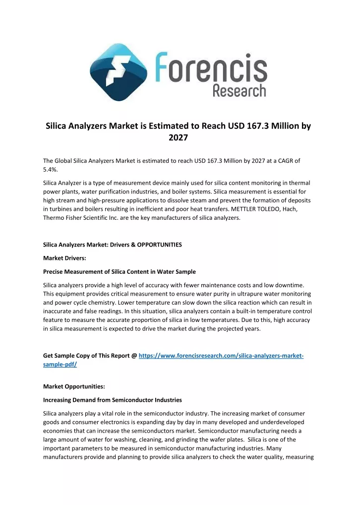 silica analyzers market is estimated to reach