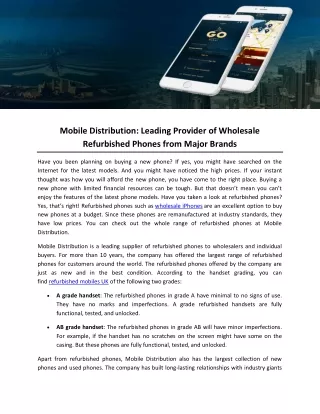 Mobile Distribution: Leading Provider of Wholesale Refurbished Phones from Major Brands