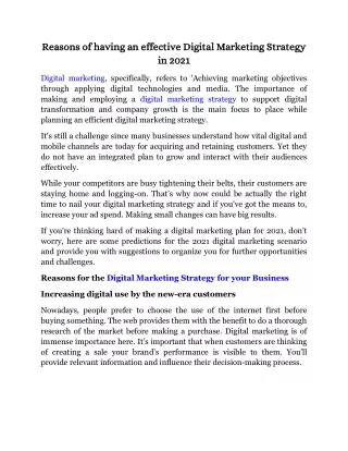 Reasons of having an effective Digital Marketing Strategy in 2021