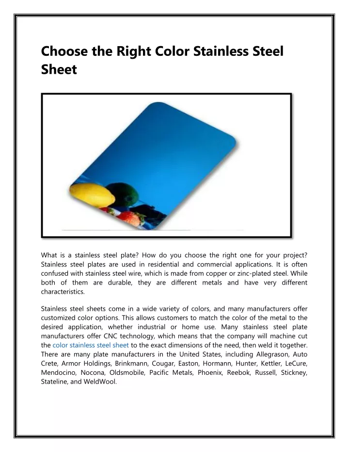 choose the right color stainless steel sheet