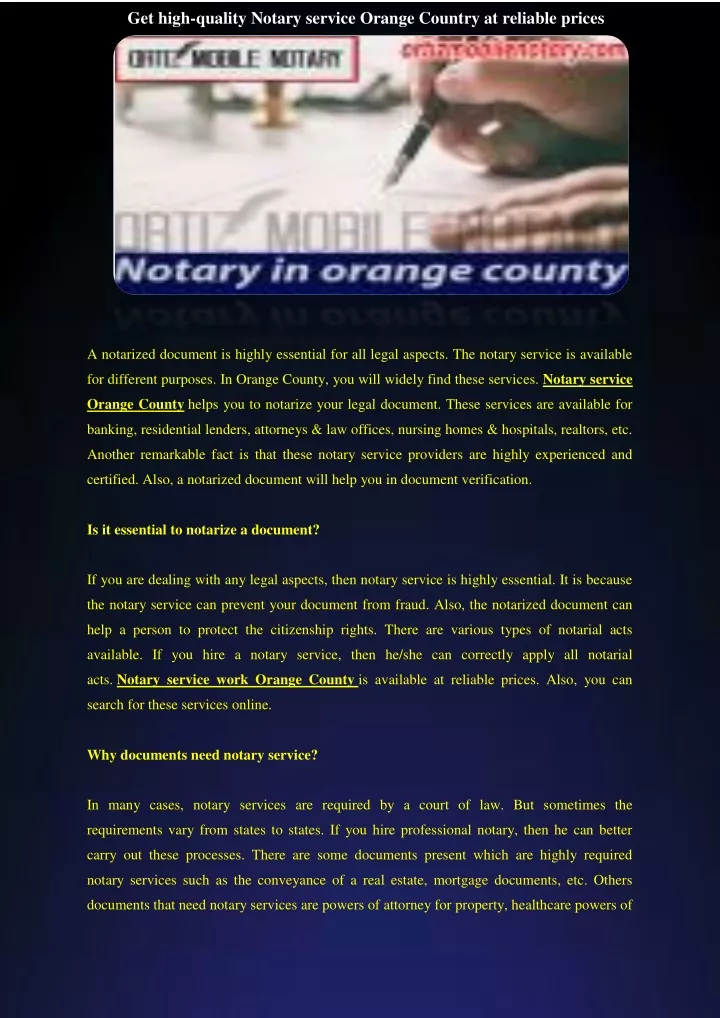 get high quality notary service orange country