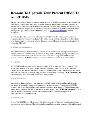 reasons to upgrade your present dbms to an rdbms