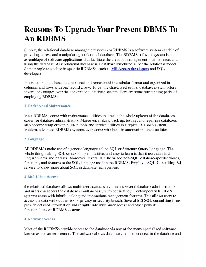 reasons to upgrade your present dbms to an rdbms