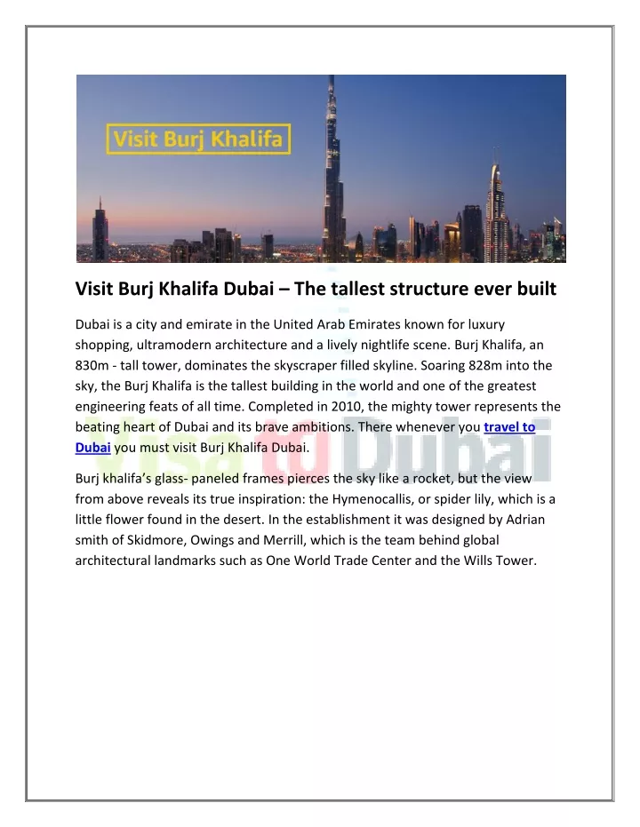 visit burj khalifa dubai the tallest structure