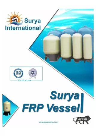 Surya International | Solar Products, FRP vessels, Water Storage Tanks, Industrial Machines