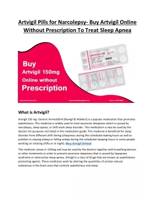 Artvigil Pills for Narcolepsy- Buy Artvigil Online Without Prescription To Treat Sleep Apnea