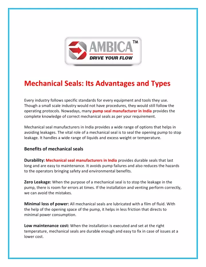 mechanical seals its advantages and types