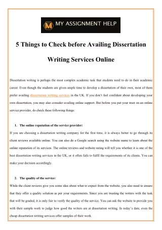 5 things to check before availing dissertation