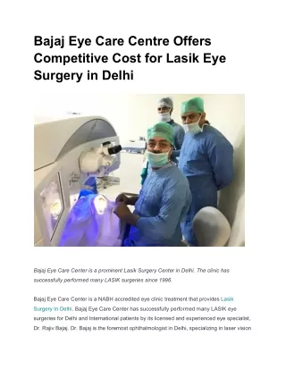 Bajaj Eye Care Centre Offers Competitive Cost for Lasik Eye Surgery in Delhi