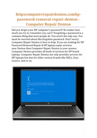 HP Password Removal Repair Denton