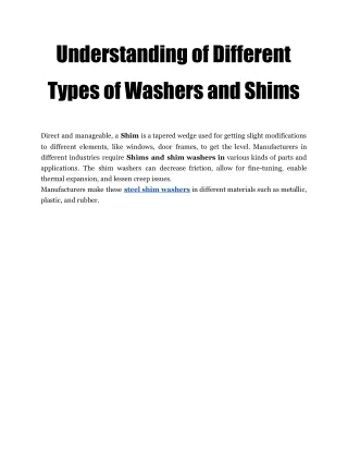 Understanding of Different Types of Washers and Shims