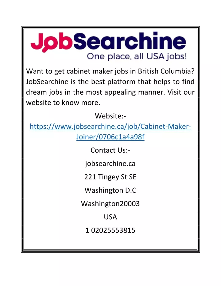 want to get cabinet maker jobs in british