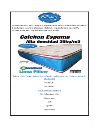 Colchón de Alta Densidad 2 Plazas a la Venta en Argentina | Efectooferta.com