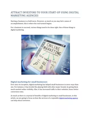 Attract Investors to your Start-up Using Digital Marketing Agencies