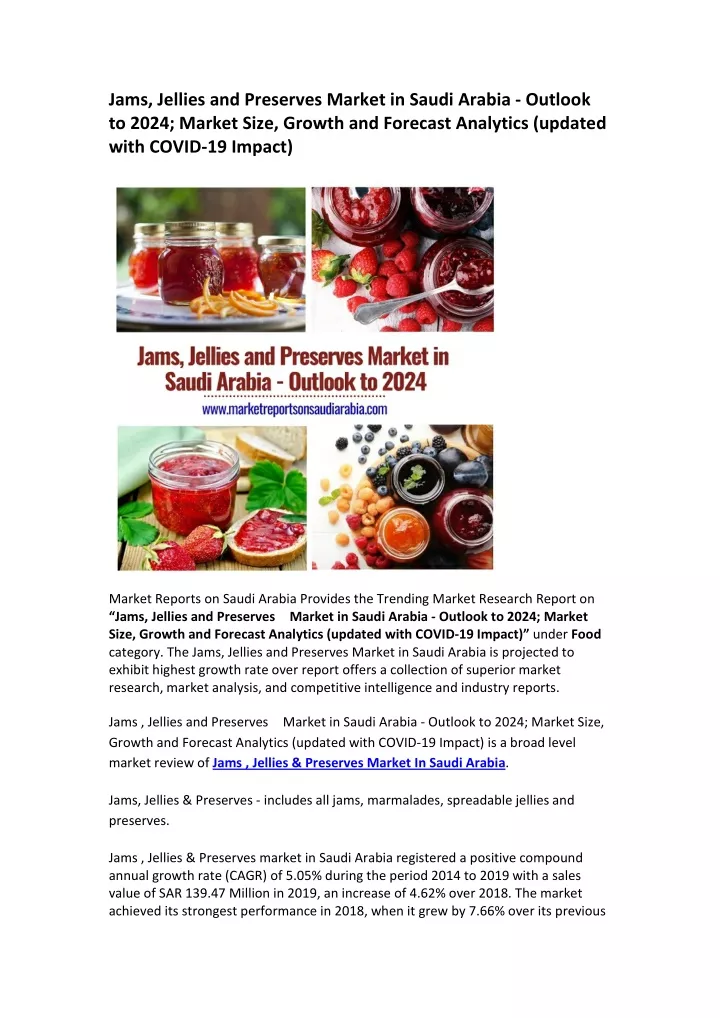 jams jellies and preserves market in saudi arabia