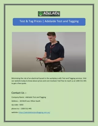 test tag prices adelaide test and tagging
