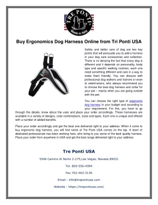 Buy Ergonomics Dog Harness Online from Tri Ponti USA