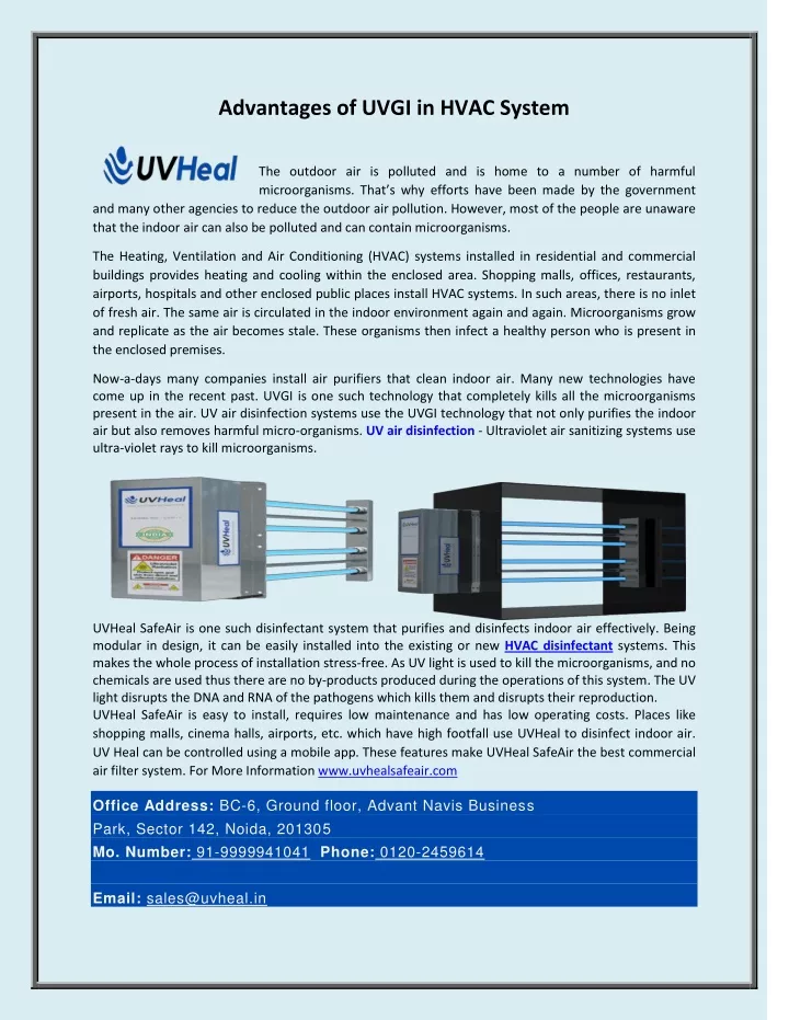 advantages of uvgi in hvac system