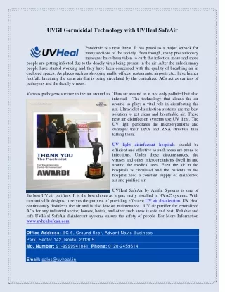 UVGI Germicidal Technology with UVHeal SafeAir