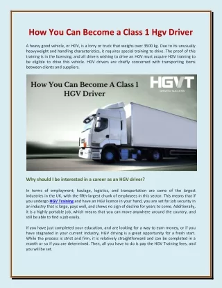 How You Can Become a Class 1 Hgv Driver