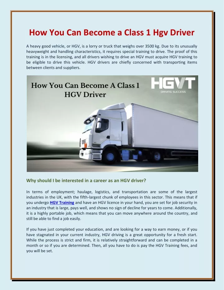 how you can become a class 1 hgv driver