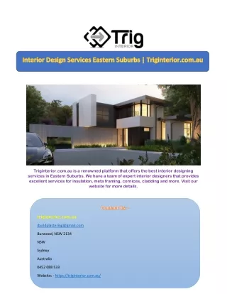 Interior Design Services Eastern Suburbs | Triginterior.com.au