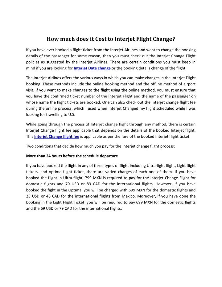 how much does it cost to interjet flight change