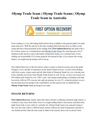 Olymp Trade Scam | Olymp Trade Scam Australia | First option recovery