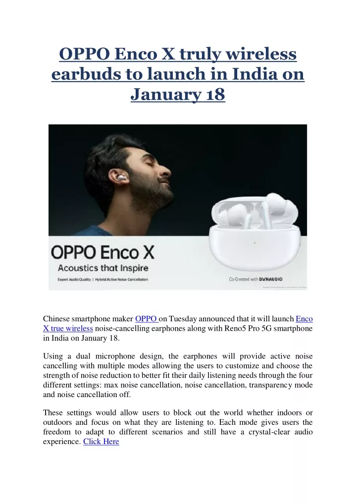 oppo enco x truly wireless earbuds to launch