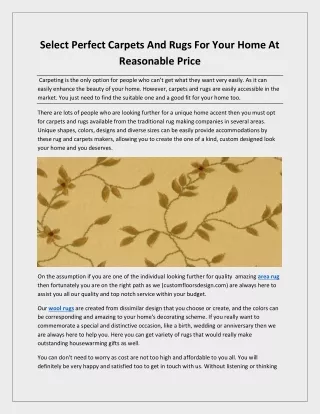select perfect carpets and rugs for your home
